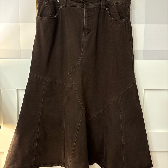 Gitano Vintage Dark Brown Denim Skirt Women’s Size 16 Mid Rise Midi 90s Classic - Picture 3 of 6
